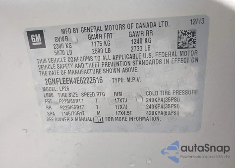 2014 Chevrolet Equinox Ls из США, поврежденный, VIN 2GNFLEEK4E6202516